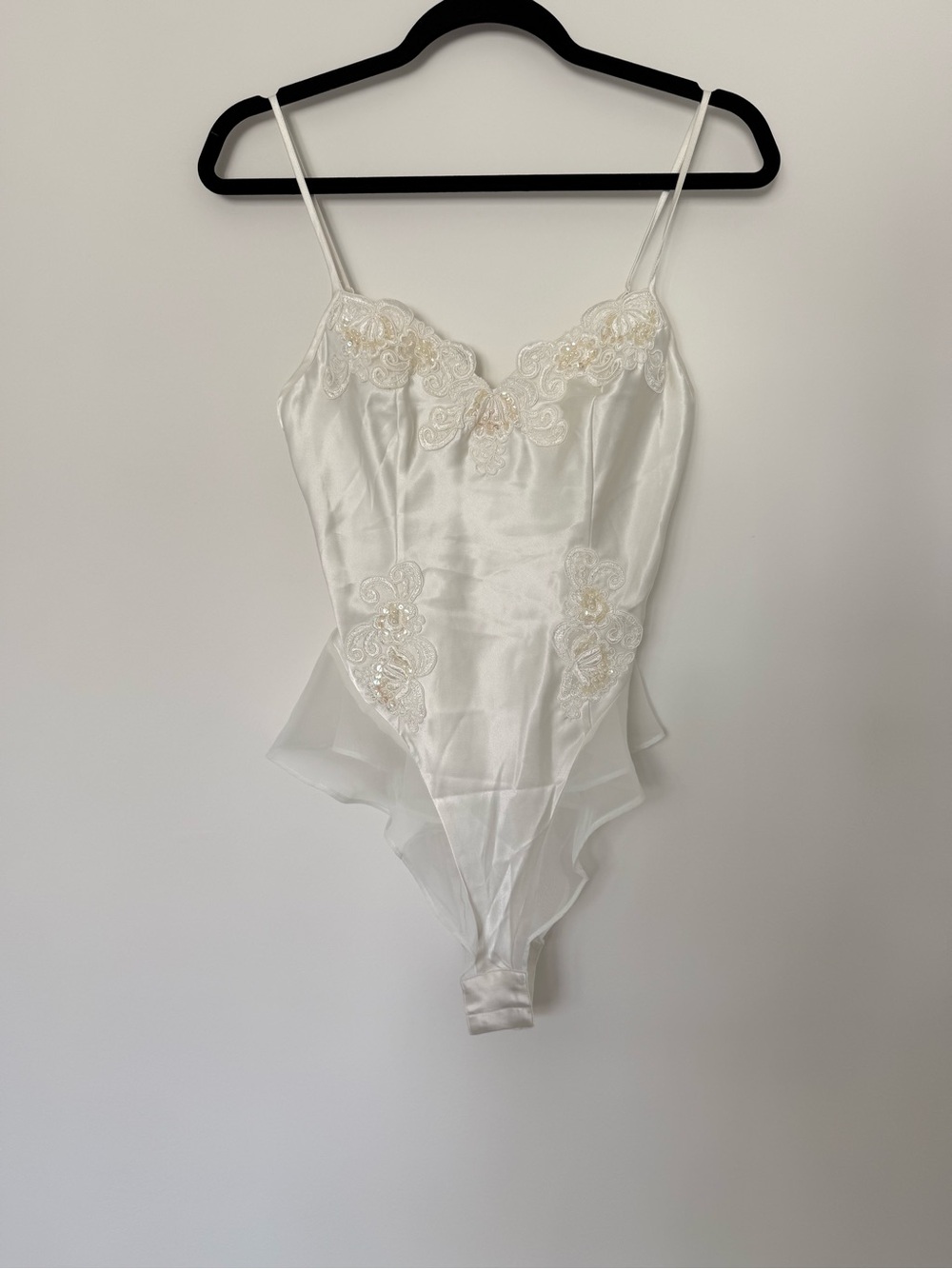 Y2K 2000 Victoria's Secret Ivory Satin Lace-Trim Bodysuit